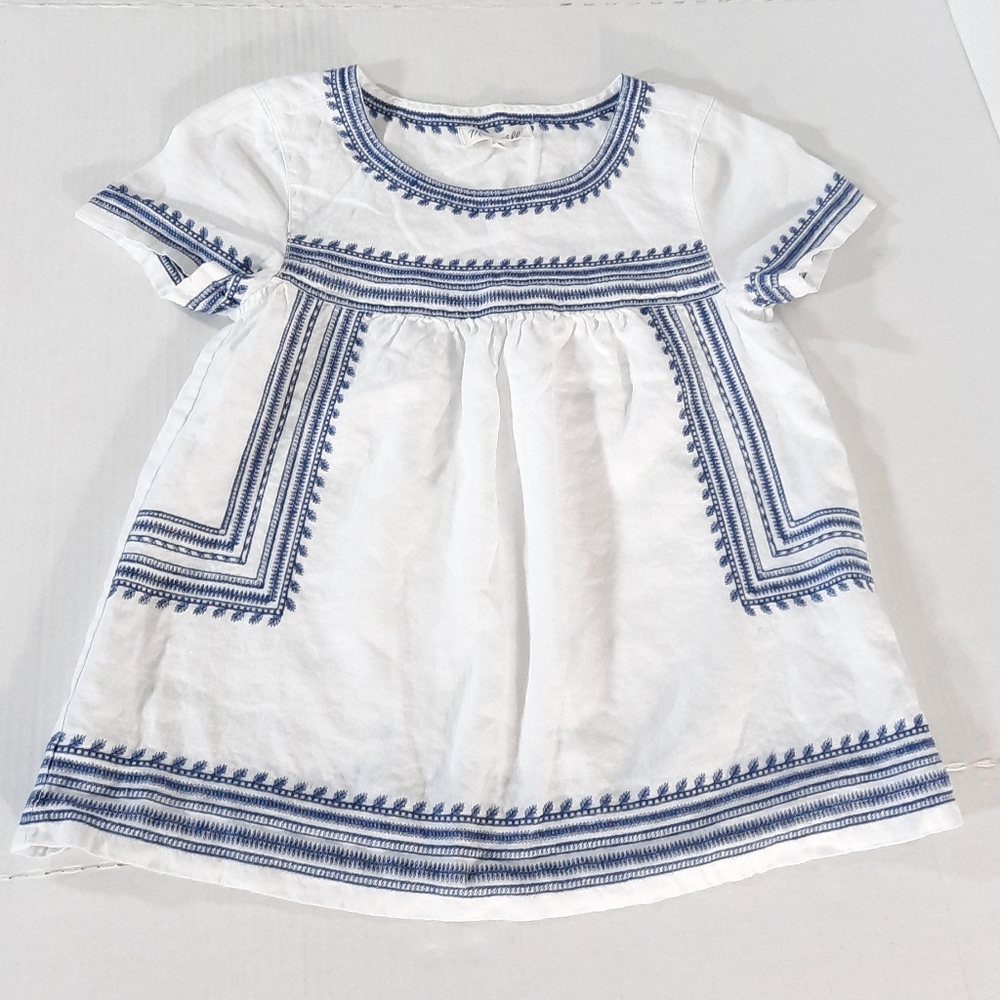 Madewell Linen Embroidered Folktale Peasant Blouse